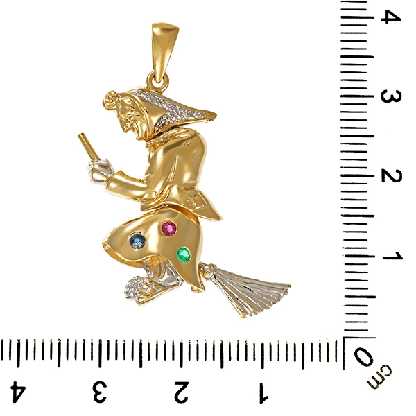 Anhänger, 14K, Gelb-/Weißgold, Saphir, Smaragd, Rubin