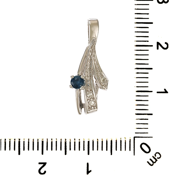 Anhänger, 14K, Weißgold, Saphir, Diamanten