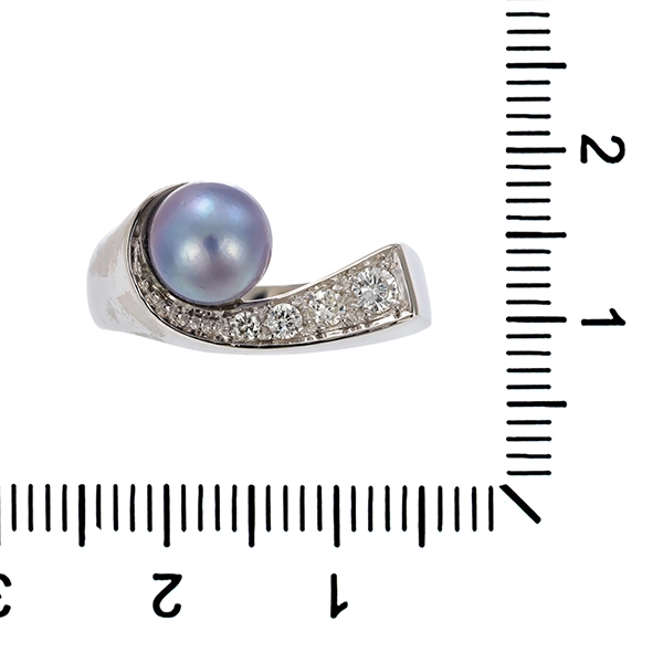 Ring, 14K, Weißgold, Brillant, Perle