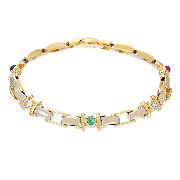 Armband, 14K, Gelbgold, Saphir, Rubin, Smaragd, Zirkonia