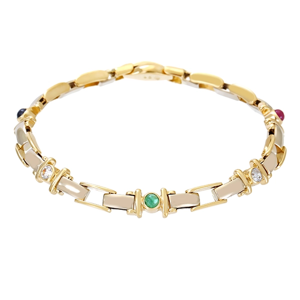 Armband, 14K, Gelbgold, Saphir, Rubin, Smaragd, Zirkonia