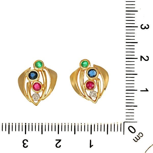 Ohrstecker, 14K, Gelbgold, Diamanten, Edelsteine
