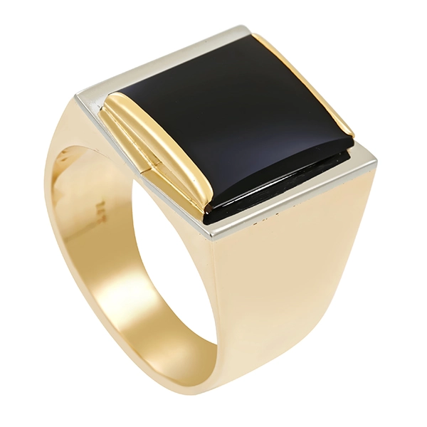 Herrenring, 14K, Gelb-/Weißgold, Onyx