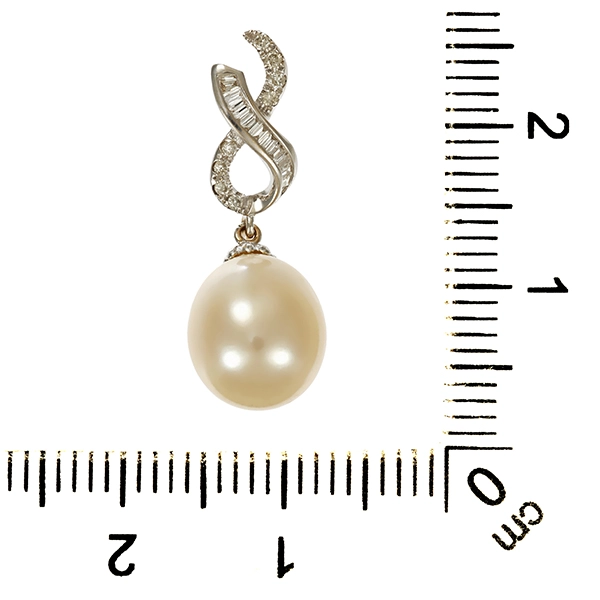 Anhänger, 18K, Weißgold, Perle, Diamanten