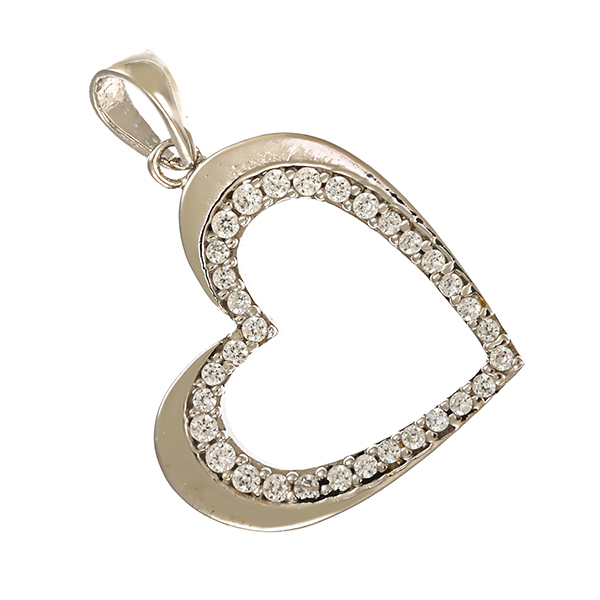 Anhänger, 14K, Weißgold, Zirkonia, Herz