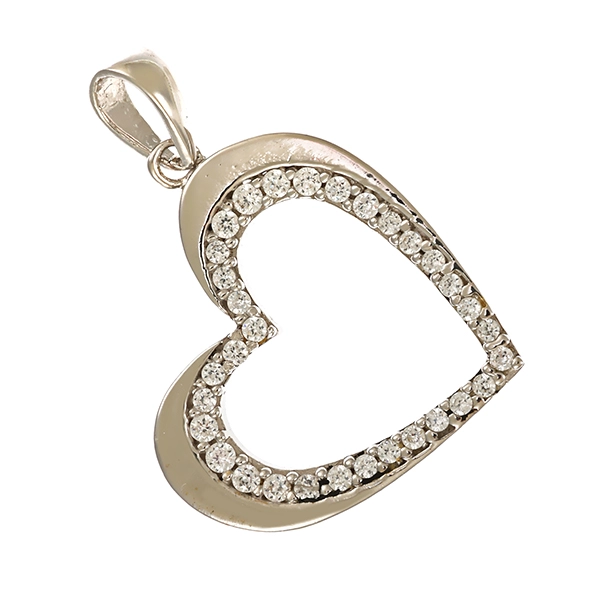 Anhänger, 14K, Weißgold, Zirkonia, Herz