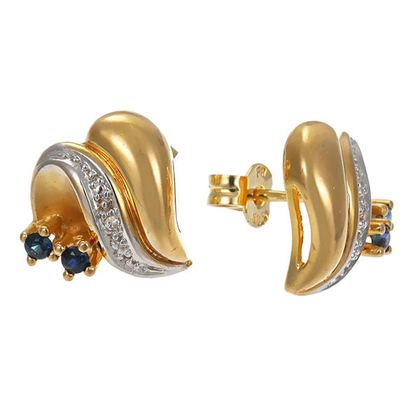 Ohrstecker, 14K, Gelb-/Weißgold, Saphir, Diamant