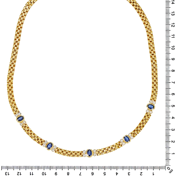Collier, 14K, Gelbgold, Saphire, Brillanten