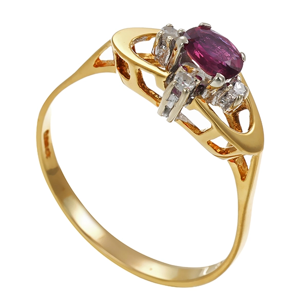 Ring, 14K, Gelb-/Weißgold, Rubin, Diamanten,