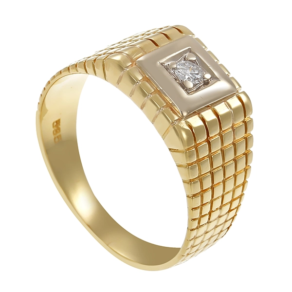 Herrenring, 14K, Gelb-/Weißgold, Brillant