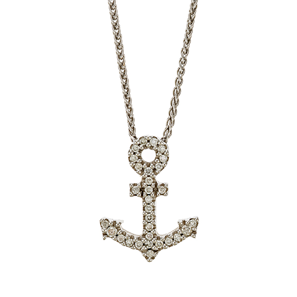 Collier, 14K, Weißgold, Brillanten, Anker