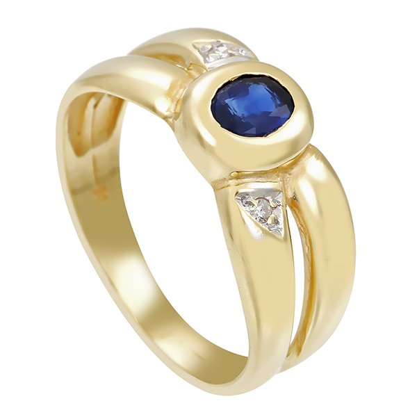 Ring, 14K, Gelbgold, Saphir, Diamanten