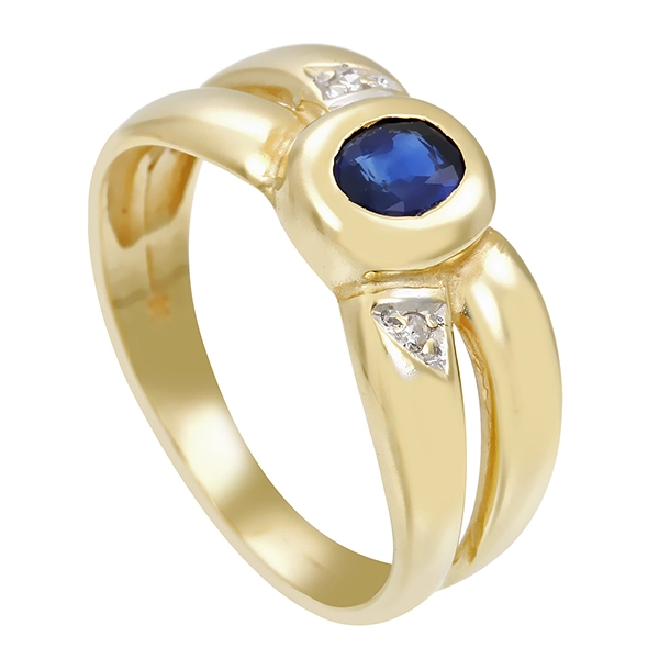 Ring, 14K, Gelbgold, Saphir, Diamanten