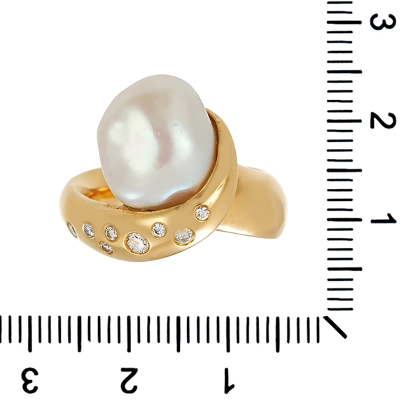 Ring, 18K, Gelbgold, Zuchtperle, Brillanten