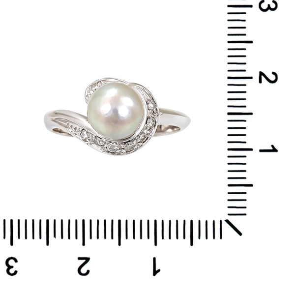 Ring, 18K, Weißgold, Perle, Brillant