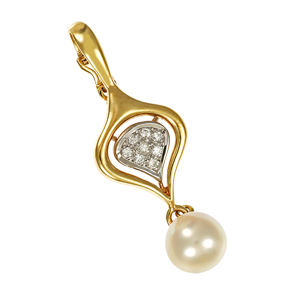 Anhänger, 14K, Gelb-/Weißgold, Brillanten, Perle