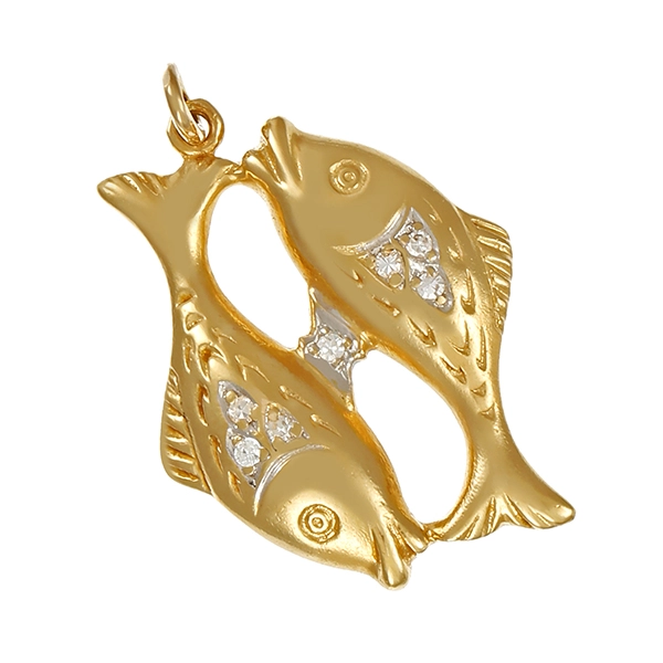 Anhänger, 14K, Gelbgold, Diamanten, Fische