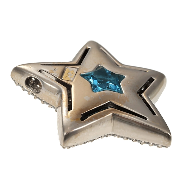 Anhänger, 18K, Weißgold, Blautopas, Brillanten