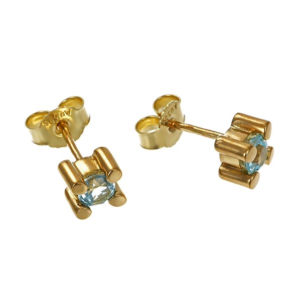 Ohrstecker, 14K, Gelbgold, Topas blau