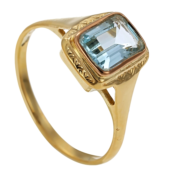 Ring, 14K, Gelbgold, Topas blau