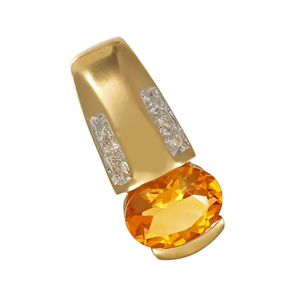 Anhänger, 14K, Gelbgold, Citrin, Diamant