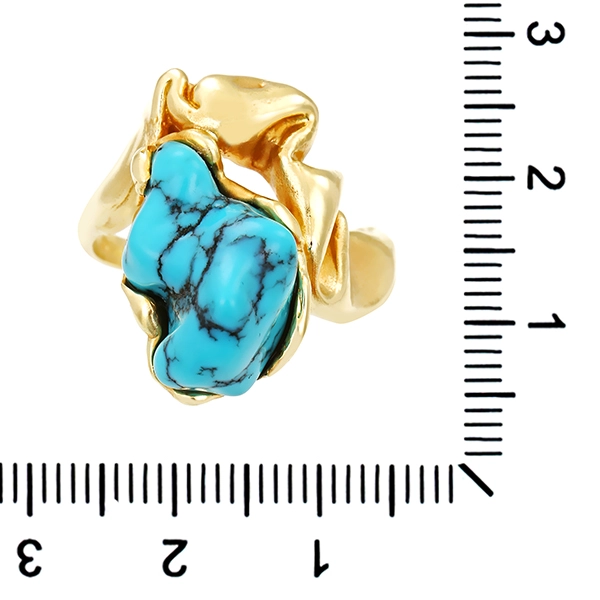 Ring, 14K, Gelbgold, Türkis, Handarbeit