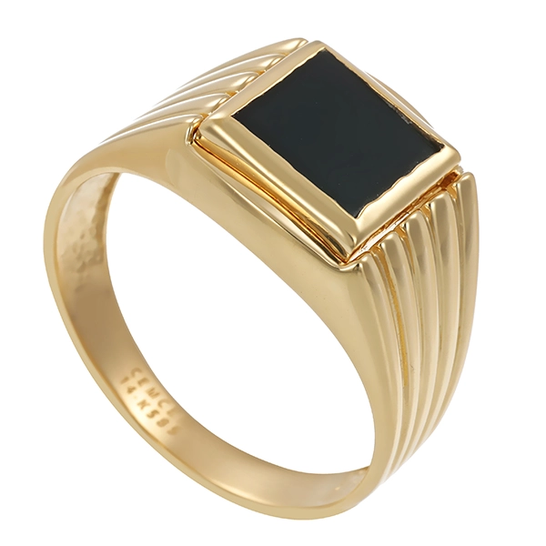 Herrenring, 14K, Gelbgold, Onyx, U61