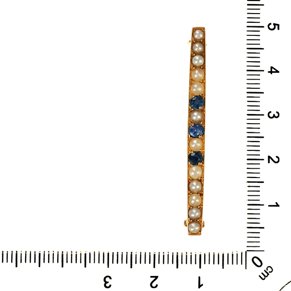Brosche/Nadel, 14K, Gelbgold, Saphir, Perle