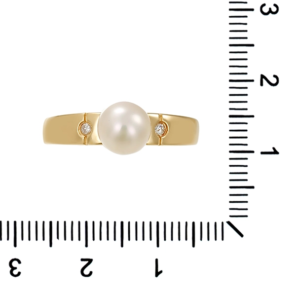 Ring, 14K, Gelbgold, Perle, Brillanten