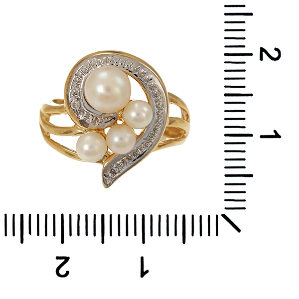 Ring, 8K, Gelb-/Weißgold, Perle, Diamant
