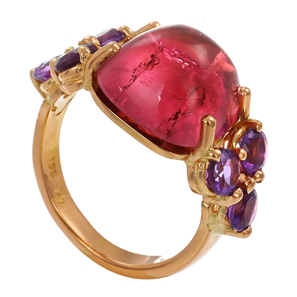 Ring, 18K, Gelbgold, Turmalin, Amethyst