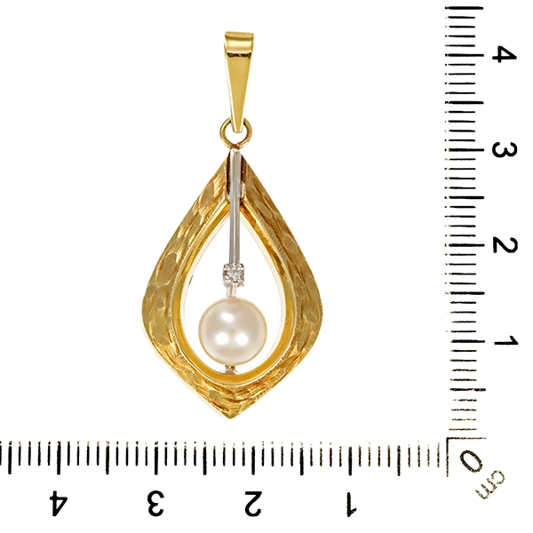 Anhänger, 14K, Gelbgold, Perle, Diamant