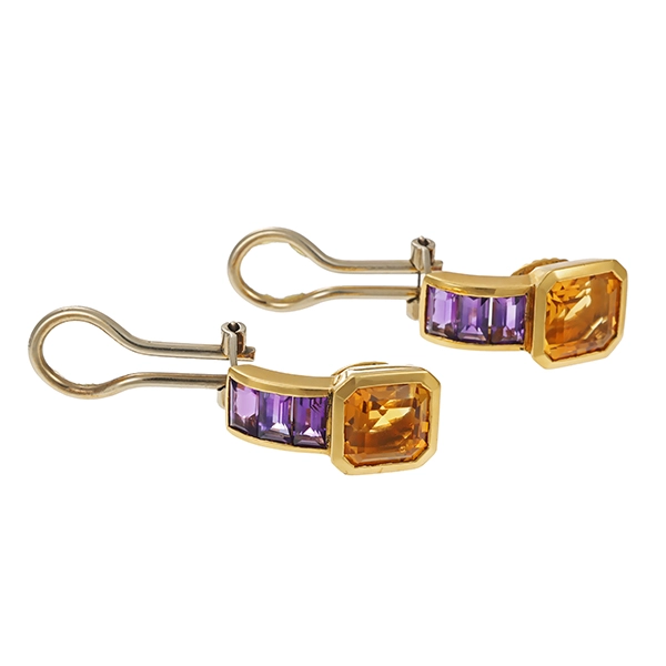 Ohrclipse, 18K, Gelbgold, Citrin, Amethyst