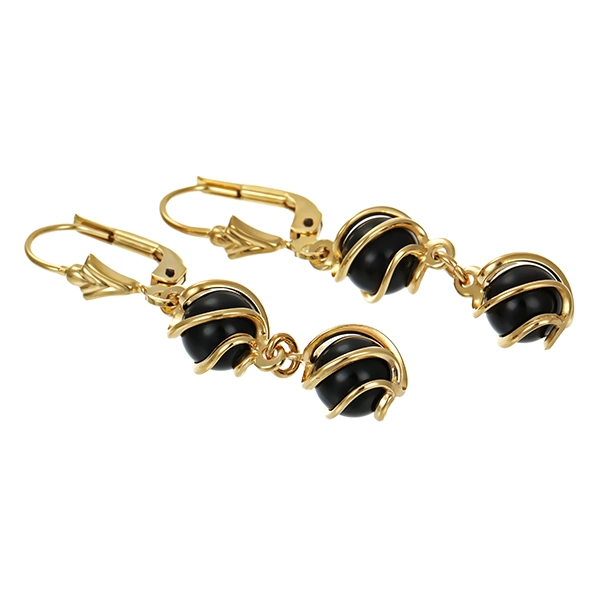 Ohrhänger, 8K, Gelbgold, Onyx