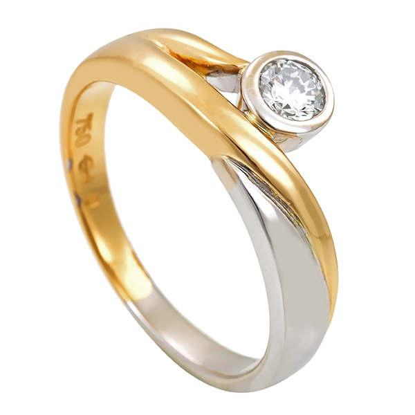 Diamantring, 18K, Gelb-/Weißgold. Brillant 0,23 ct