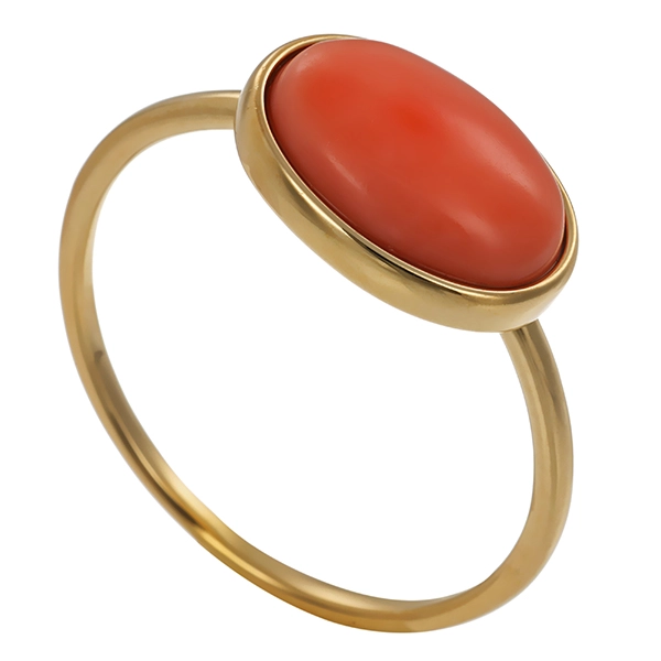 Ring, 14K, Gelbgold, Engelshautkoralle