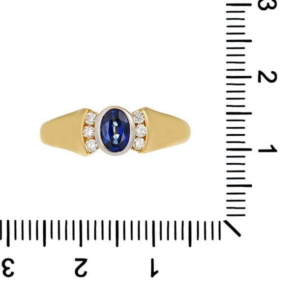 Ring, 18K, Gelb-/Weißgold, Saphir, Brillanten