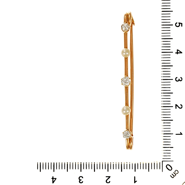 Brosche, 14K, Gelbgold, Diamant, Antikstil