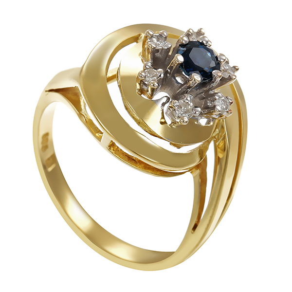 Ring, 14K, Gelb-/Weißgold, Diamanten, Saphir