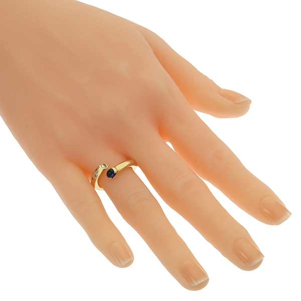 Diamantring, 14K, Gelbgold, Saphir, Brillant(en) 0,05 ct