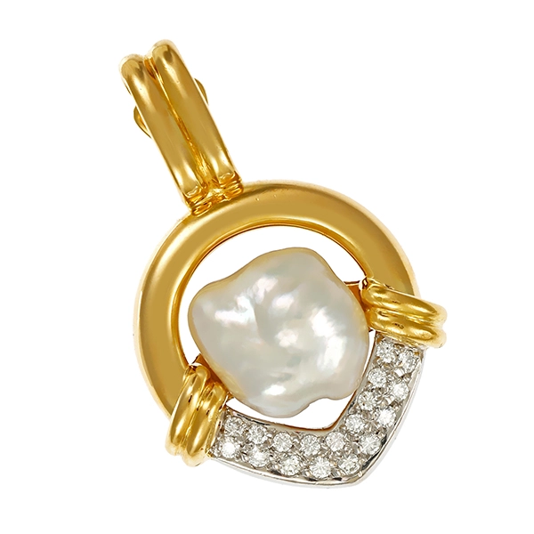 Anhänger, 18K, Gelb-/Weißgold, Perle, Brillant