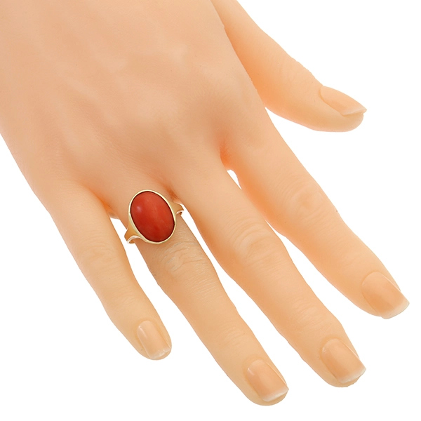 Ring, 14K, Gelbgold, Koralle