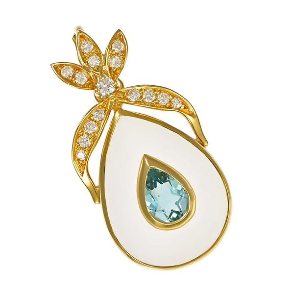 Anhänger, 14K, Gelbgold, Bergkristall, Aquamarin, Brillant