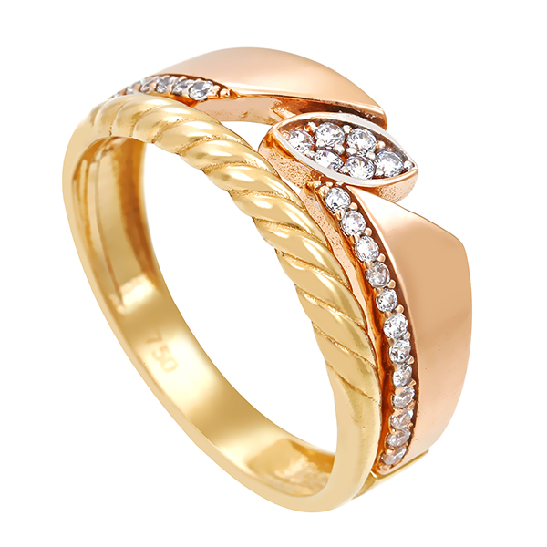 Ring, 18K, Rot-/Weiß-/Gelbgold, Zirkonia