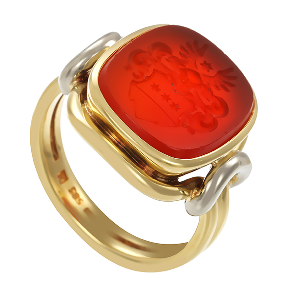 Ring, 14K, Gelbgold, Karneol mit Siegel