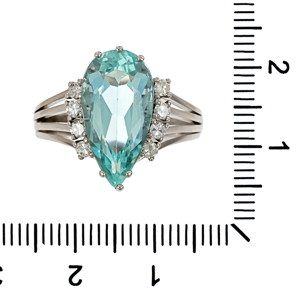 Ring, 14K, Weißgold, Aquamarin, Diamanten
