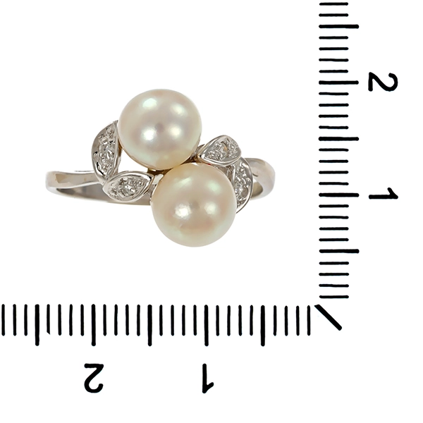 Diamantring, 14K, Weißgold, Perle, Diamant