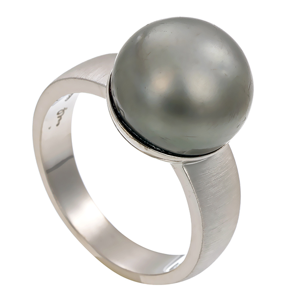 Ring, 14K, Weißgold, Perle