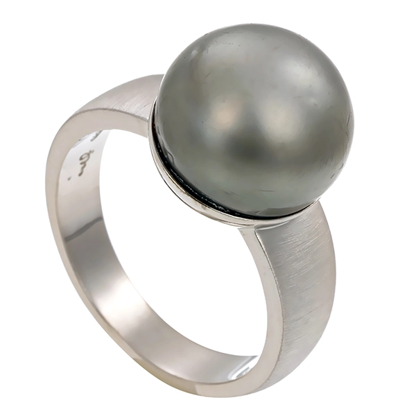 Ring, 14K, Weißgold, Perle