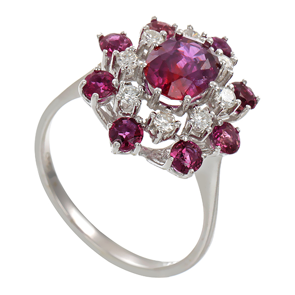 Ring, 14K, Weißgold, Rubine, Brillanten